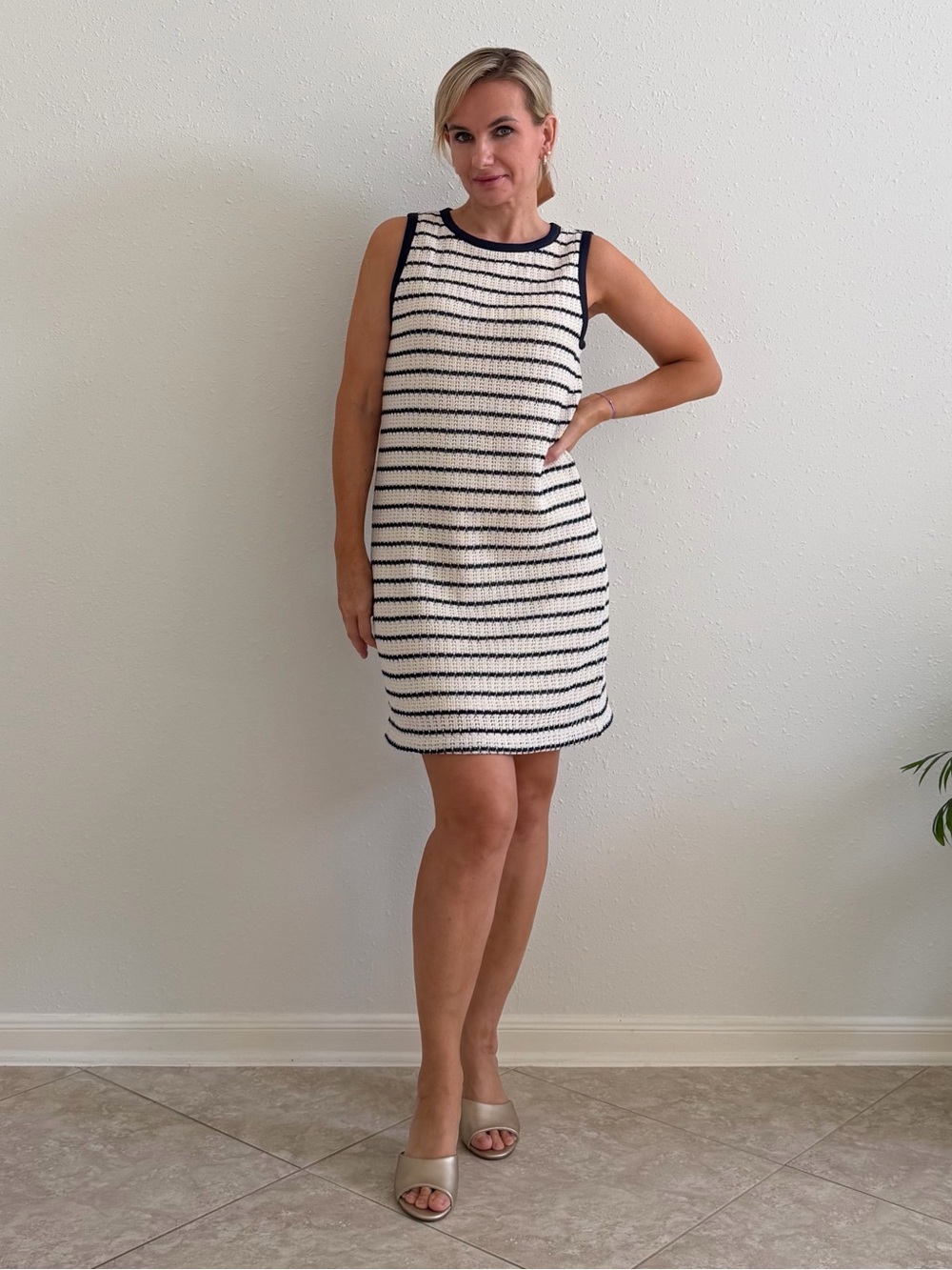 J.Crew Striped Textured Mini Dress Ivory Navy Size S NWT